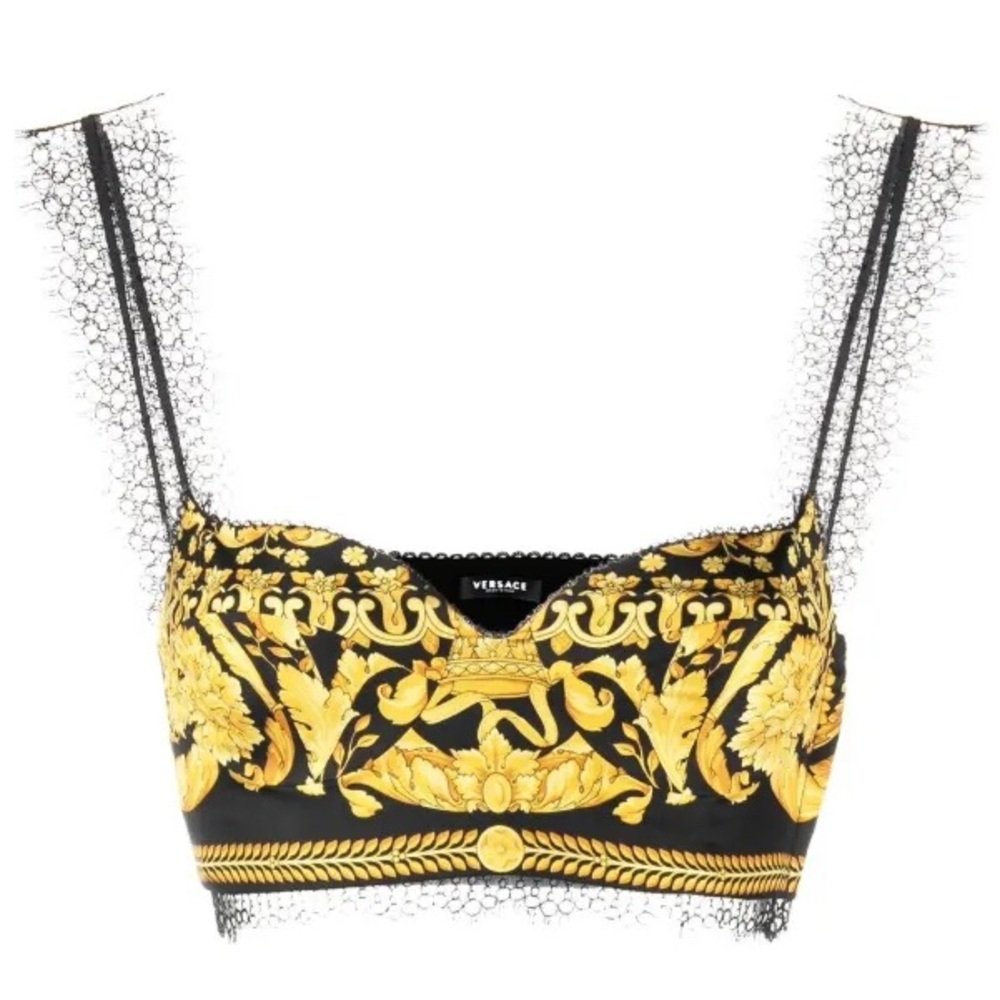 Versace Black and Gold Floral Lace bustier.